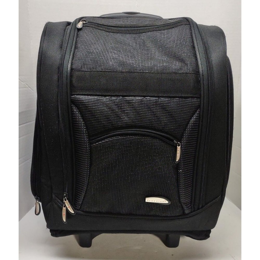 COPY - Travelon Underseat Two Wheel Carry On Luggage Black Side Zipper Pockets …